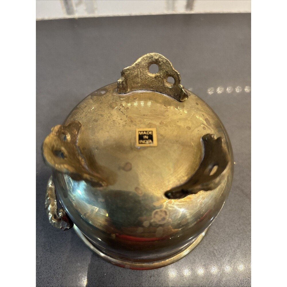 Vintage Brass Pot With Cast Brass Handles And Feet - Made In India - Picture 6 of 8